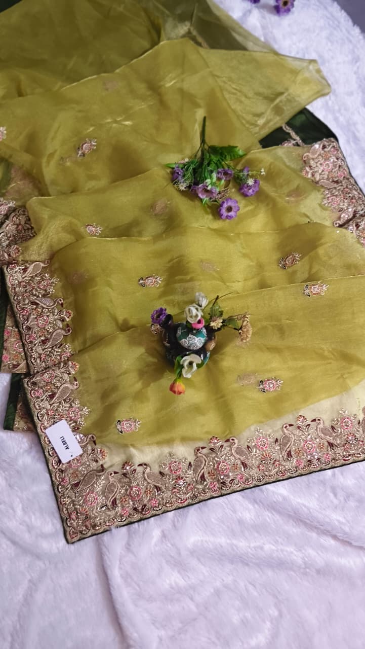 Royal Pure Tissue Silk Saree with Peacock Designer Border