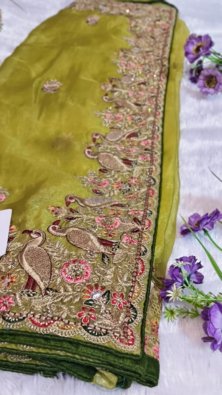 Royal Pure Tissue Silk Saree with Peacock Designer Border