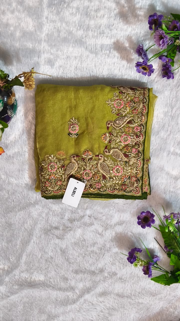 Royal Pure Tissue Silk Saree with Peacock Designer Border