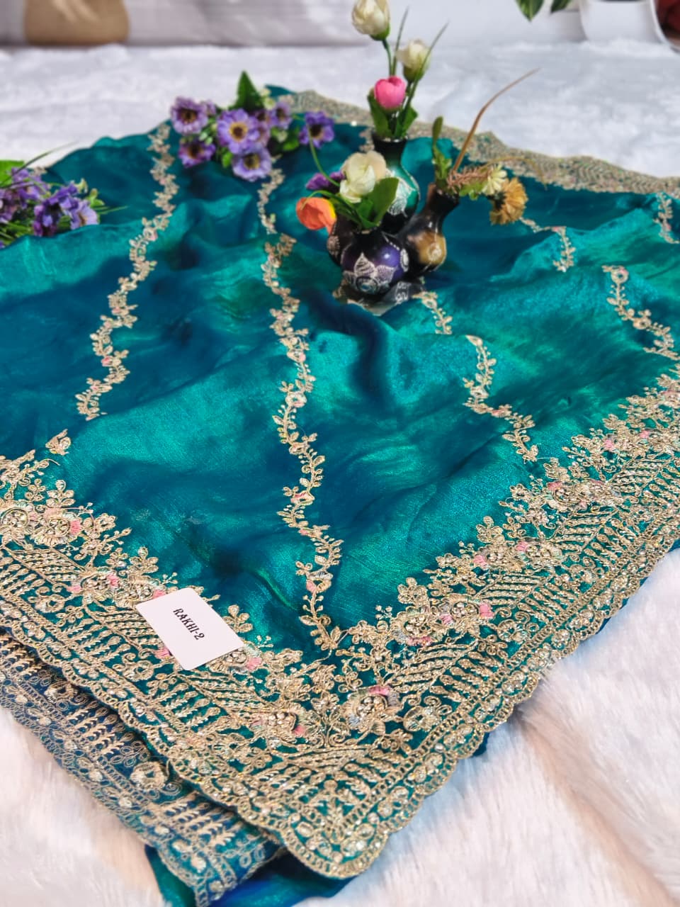 Premium GMY Silk Saree with Heavy Jari & Jarkhan Diamond Work