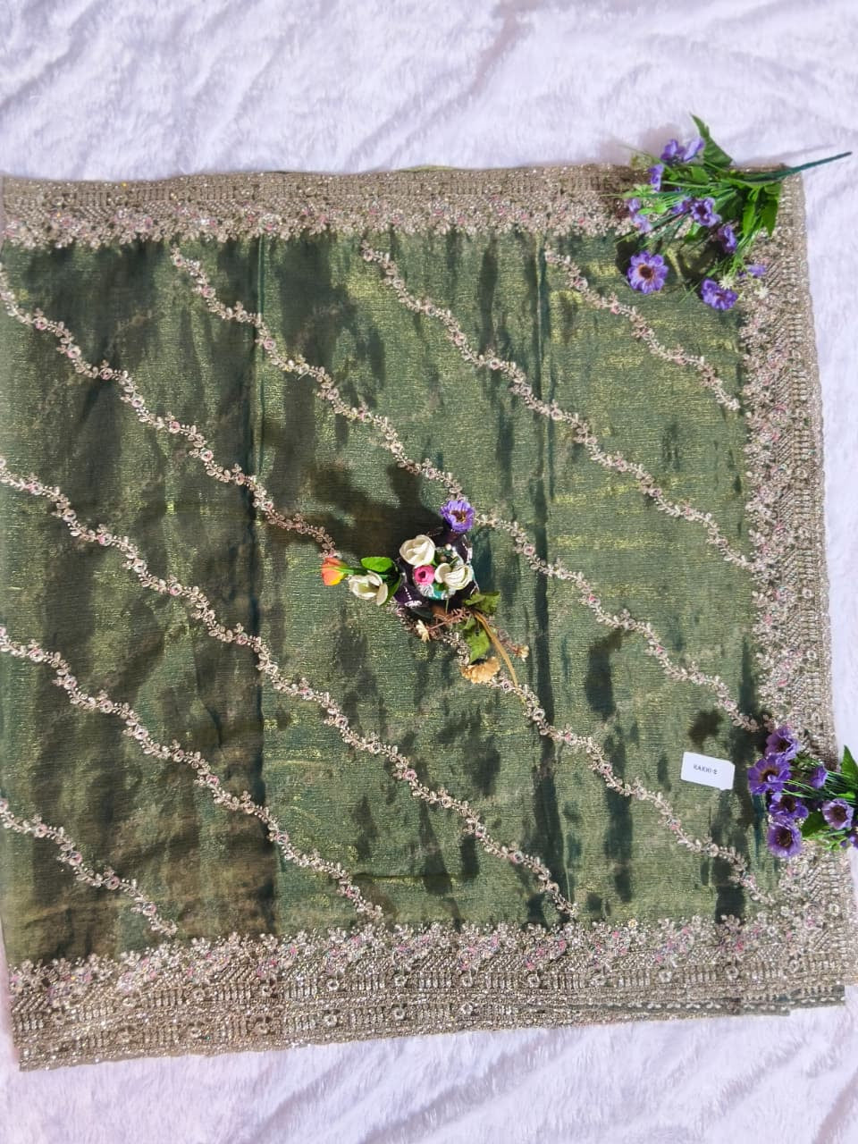 Royal Green GMY Silk Saree with Heavy Jari & Jarkhan Diamond Work