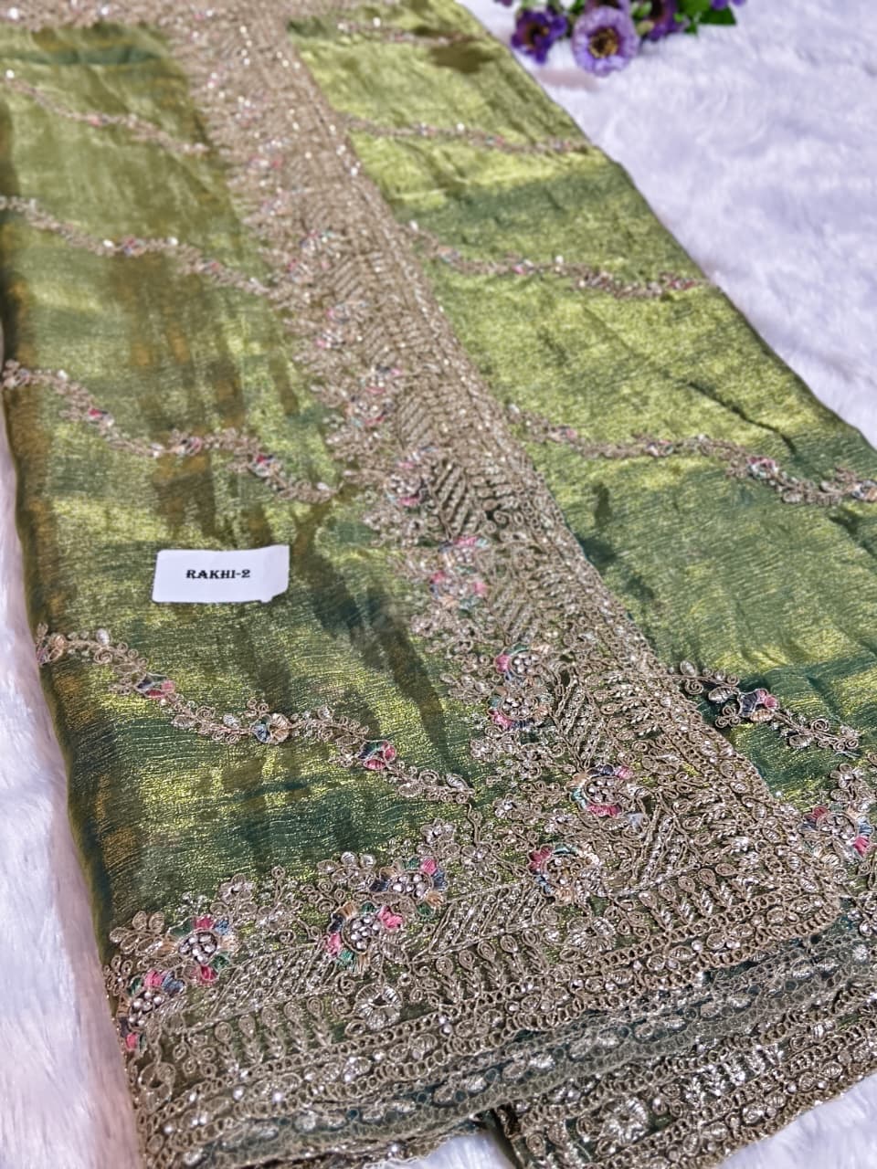 Royal Green GMY Silk Saree with Heavy Jari & Jarkhan Diamond Work