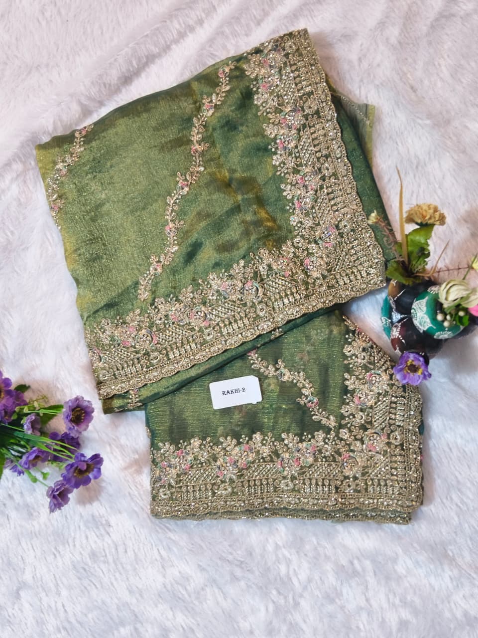 Royal Green GMY Silk Saree with Heavy Jari & Jarkhan Diamond Work