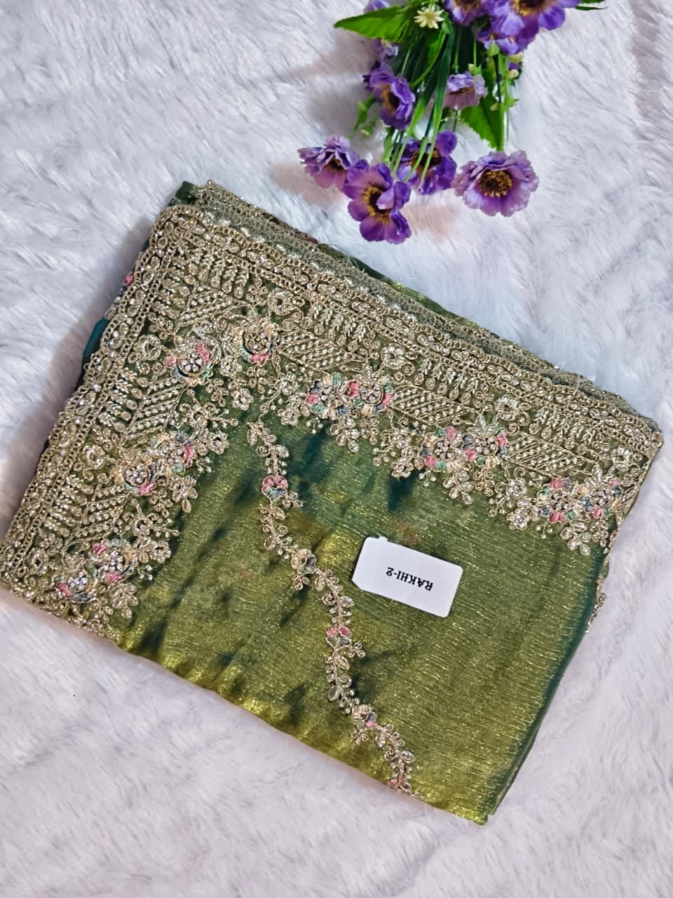 Royal Green GMY Silk Saree with Heavy Jari & Jarkhan Diamond Work