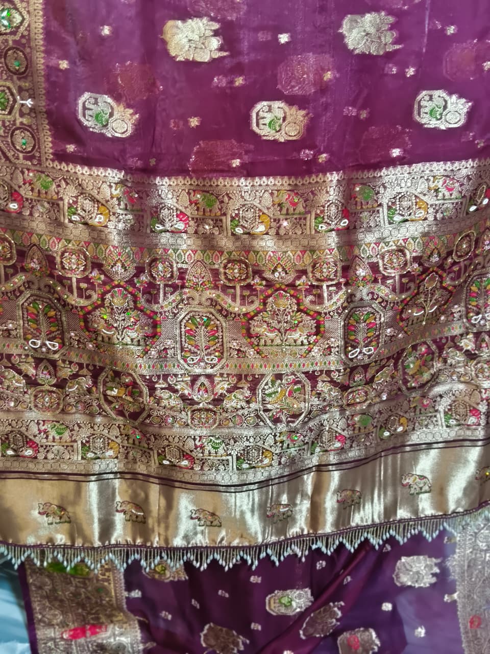 Royal Pure Silk Saree with C-Pallu Heavy Mirror & Moti Work