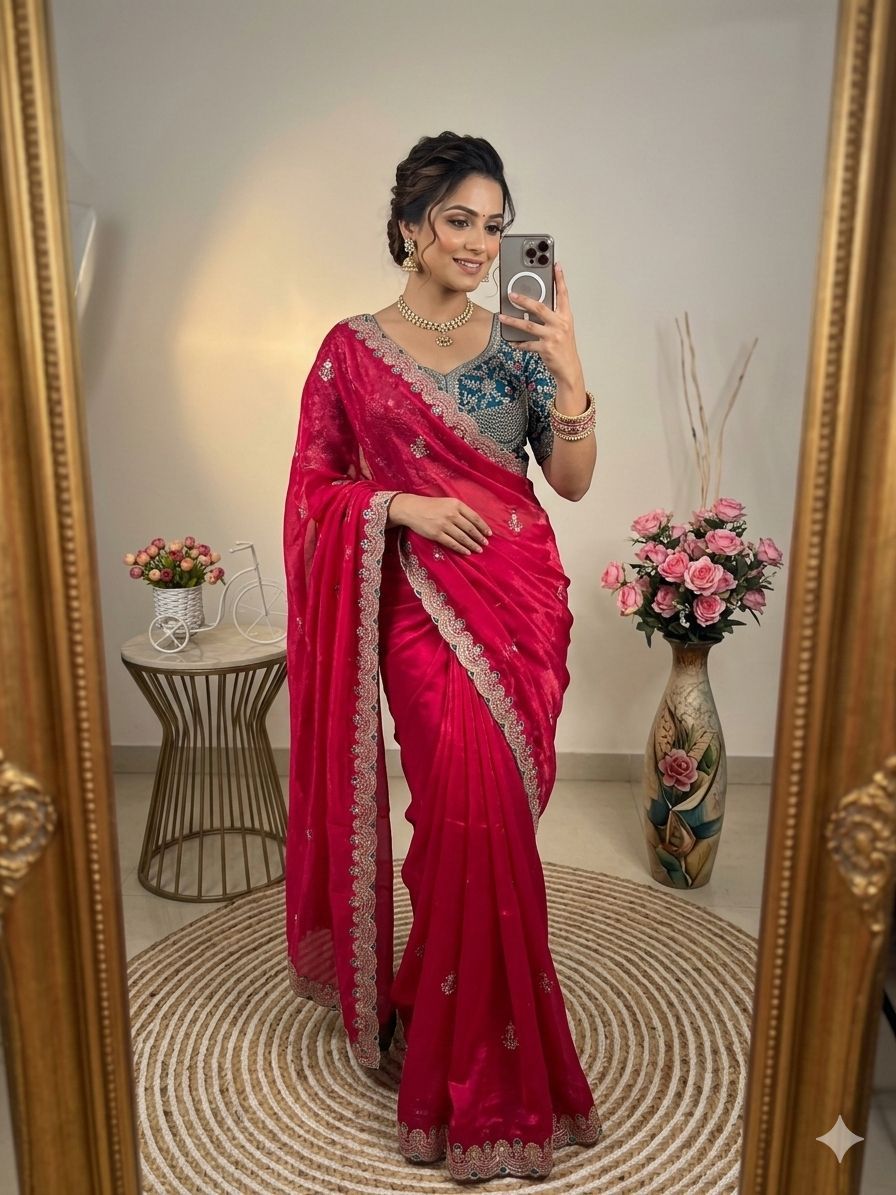 Premium Space Silk Saree with beautiful multi sequence