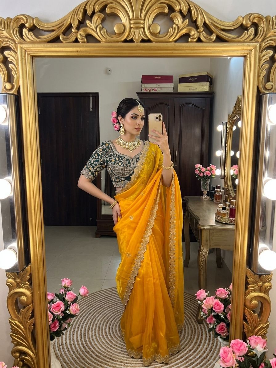 Premium Space Silk Saree with beautiful multi sequence