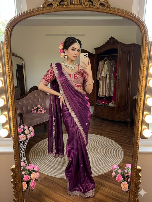 Premium Space Silk Saree with beautiful multi sequence