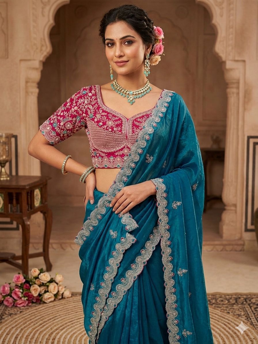 Premium Space Silk Saree with beautiful multi sequence