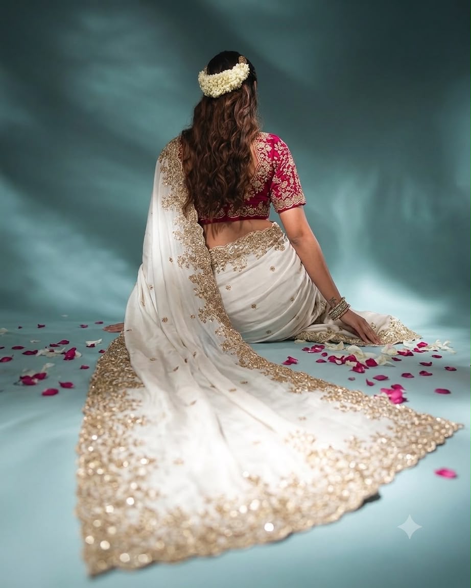 Elegant off-white rangoli silk fabric saree