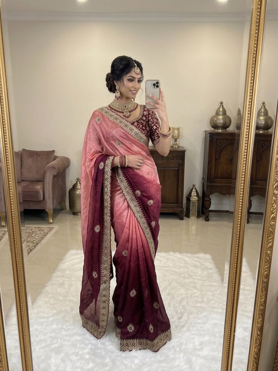 Premium two tone Space Silk Saree