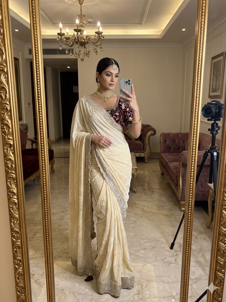 Soft space silk Satin Saree with heavy embroidery sequence