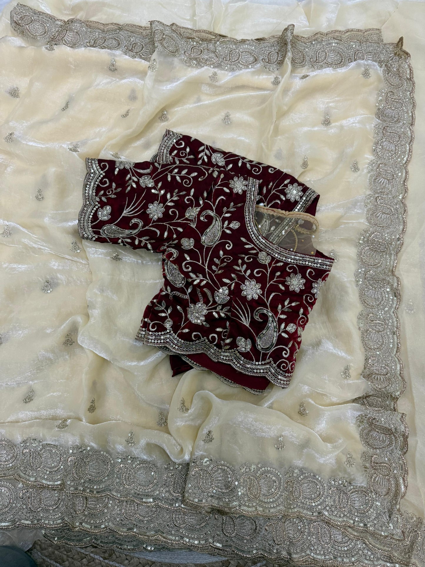 Soft space silk Satin Saree with heavy embroidery sequence
