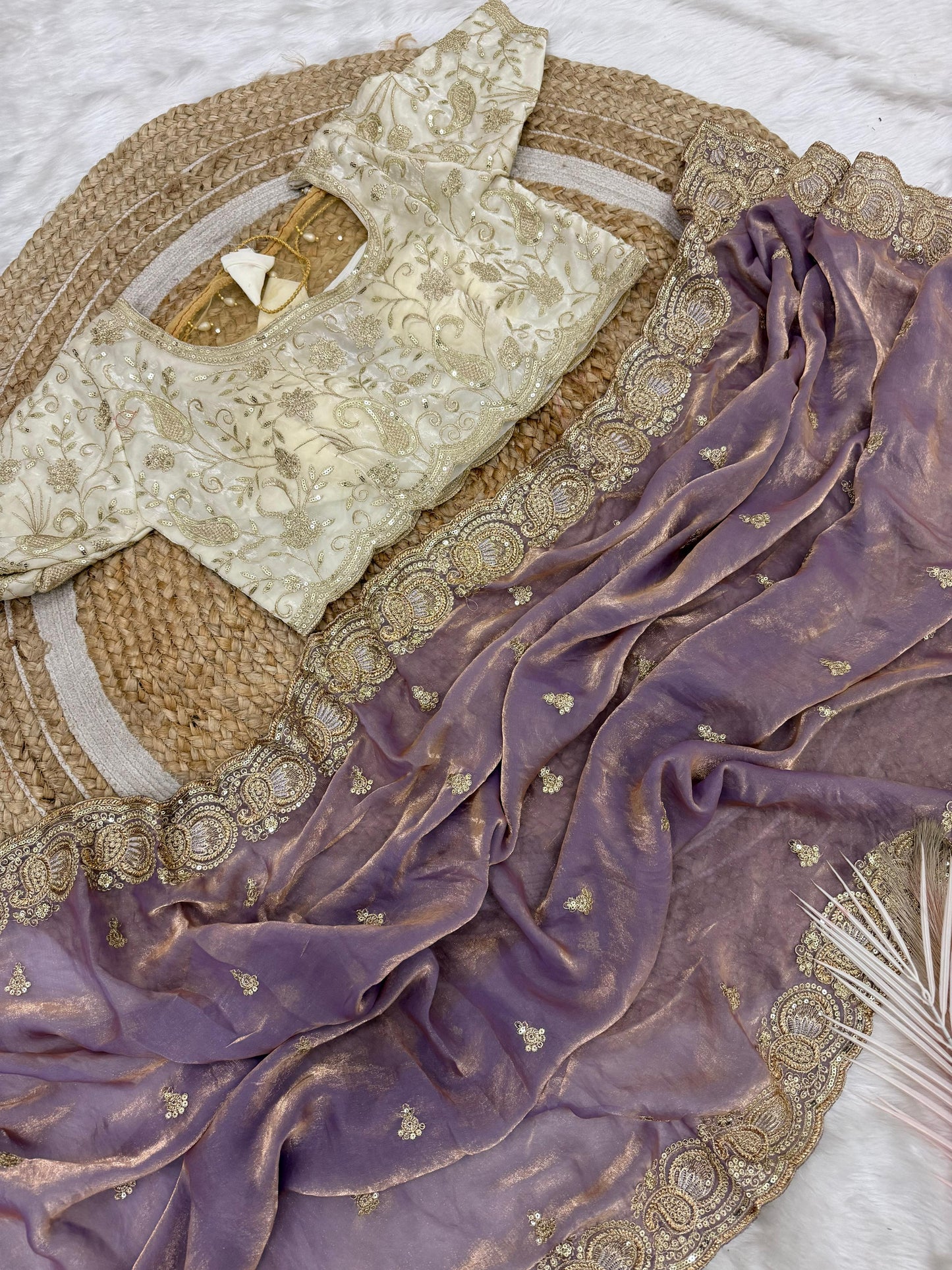 Soft space silk Satin Saree with heavy embroidery sequence