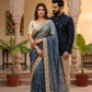 Soft space silk Satin Saree with heavy embroidery sequence