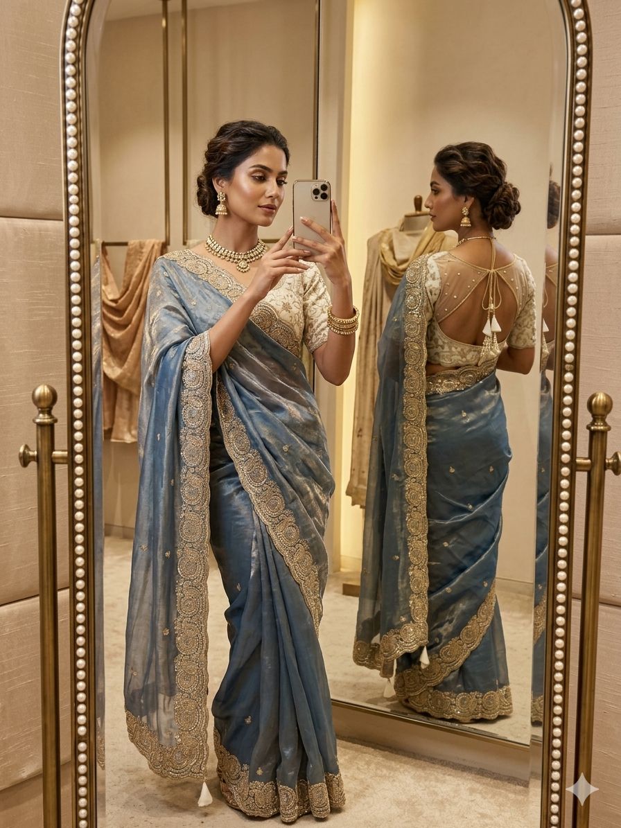 Soft space silk Satin Saree with heavy embroidery sequence