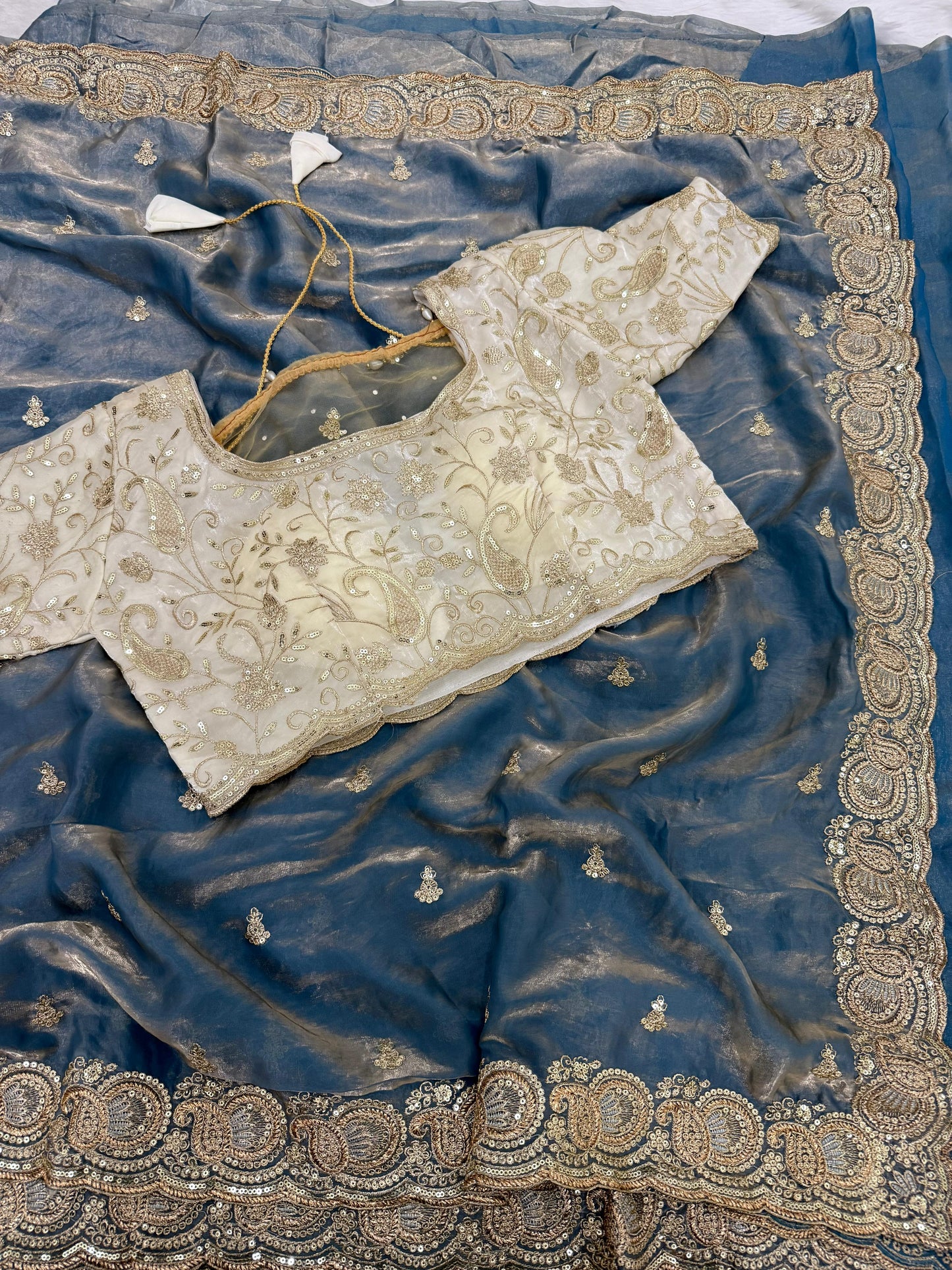 Soft space silk Satin Saree with heavy embroidery sequence