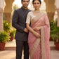 Soft space silk Satin Saree with heavy embroidery sequence