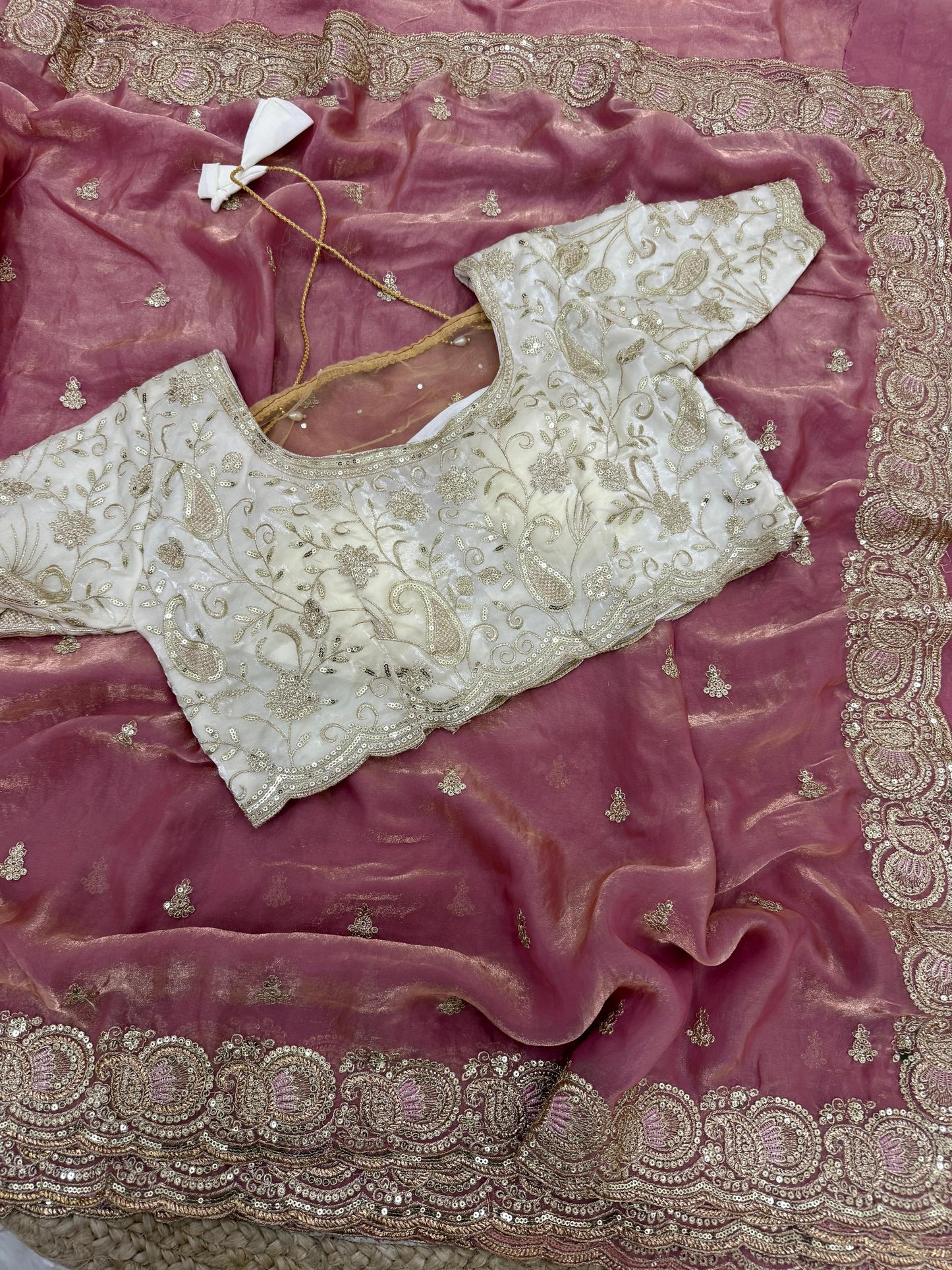 Soft space silk Satin Saree with heavy embroidery sequence