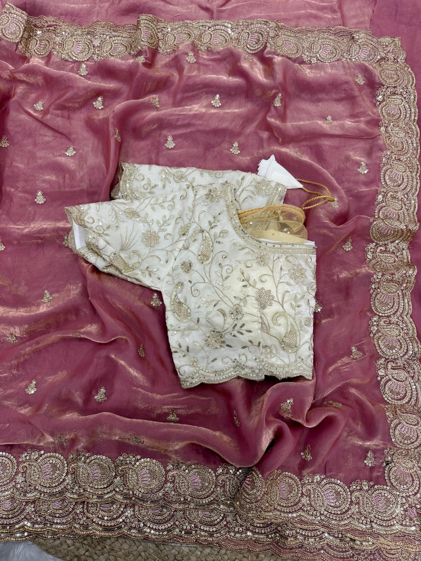 Soft space silk Satin Saree with heavy embroidery sequence