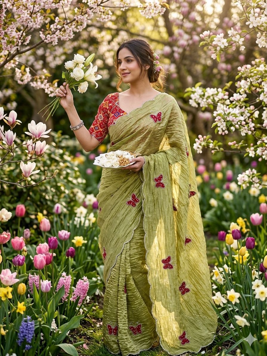 Beautiful crush Silk Saree butterfly