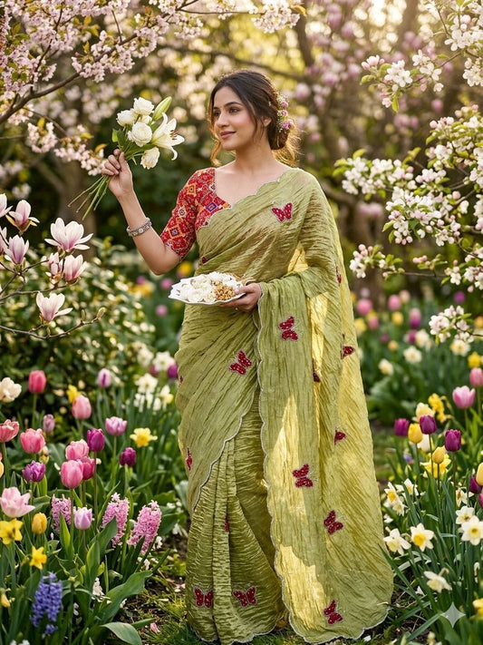 Beautiful crush Silk Saree butterfly