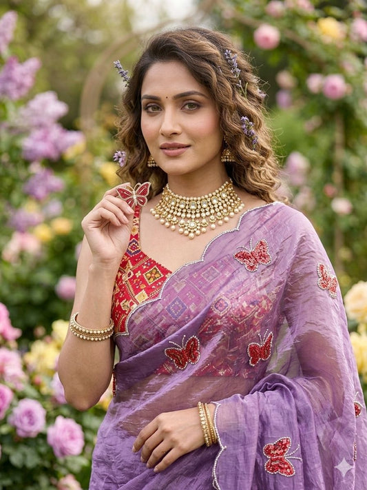 Beautiful crush Silk Saree butterfly