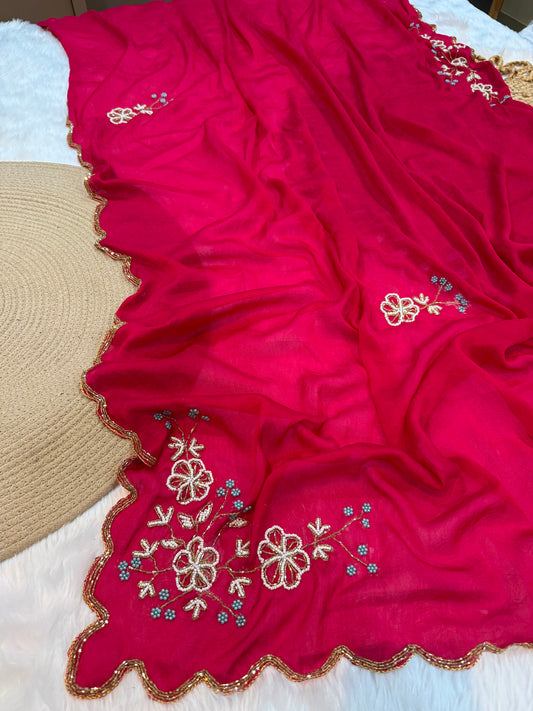 Rangoli crush saree with pearl nd cutdena handwork