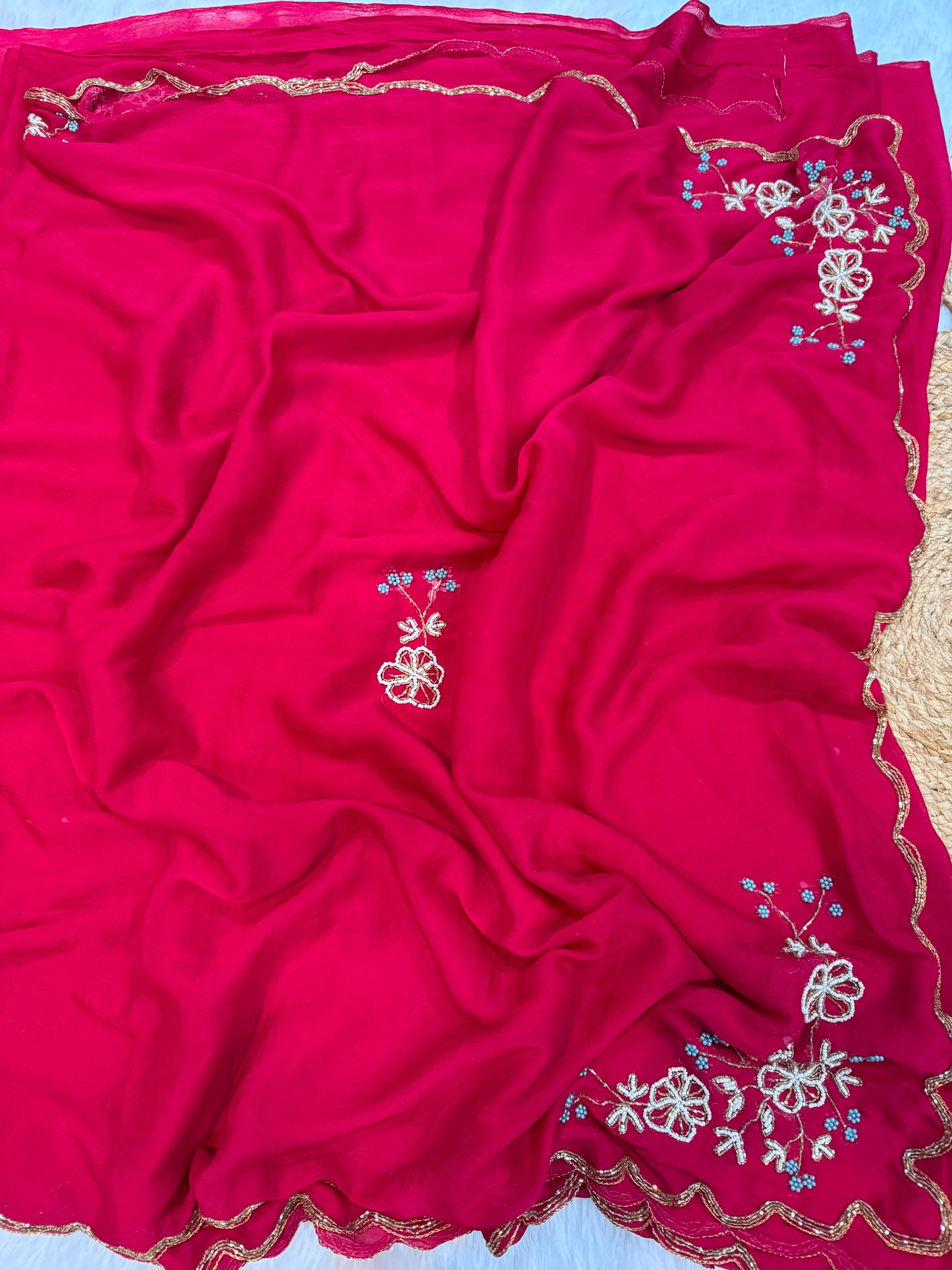 Rangoli crush saree with pearl nd cutdena handwork