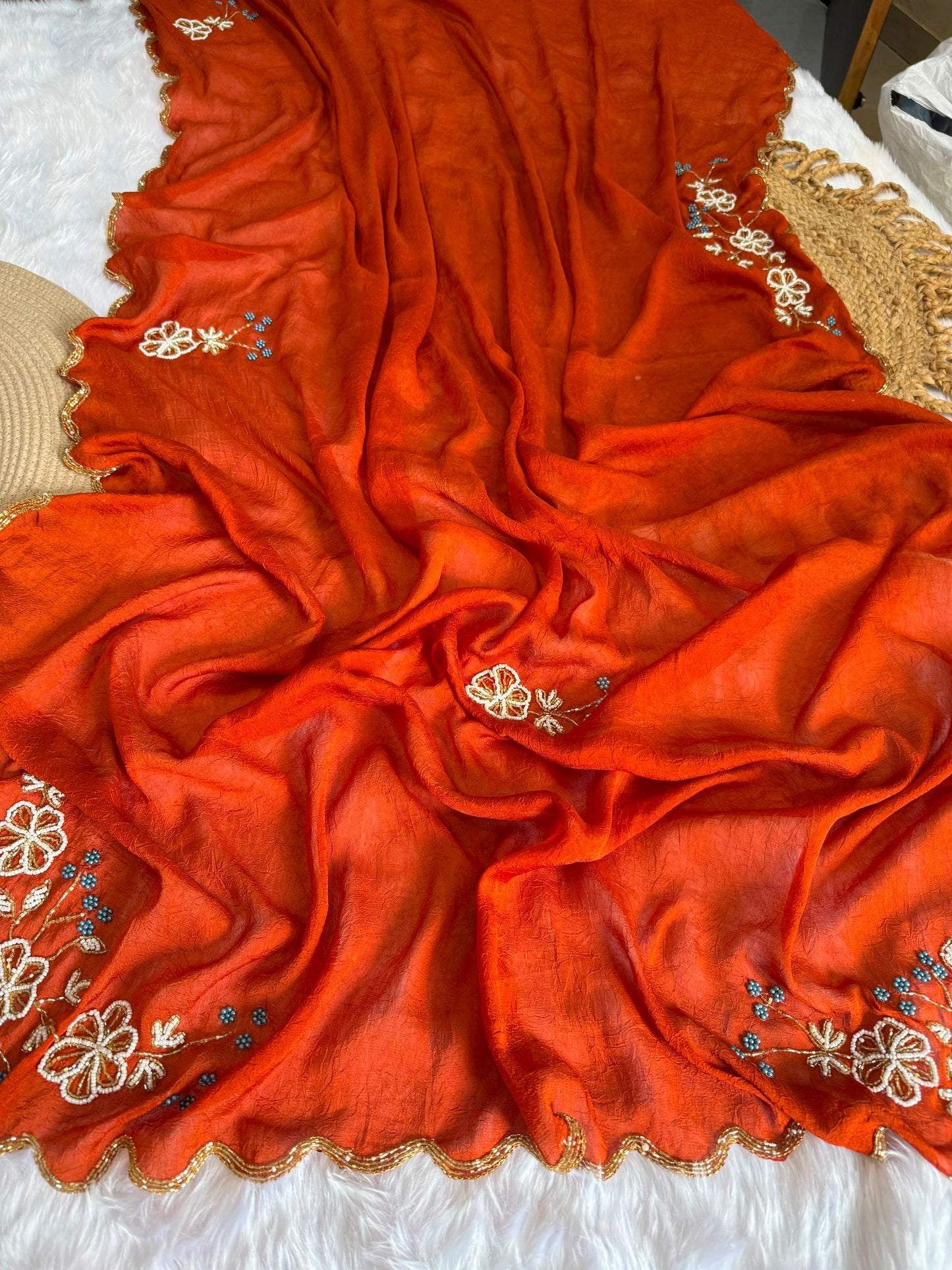 Rangoli crush saree with pearl nd cutdena handwork