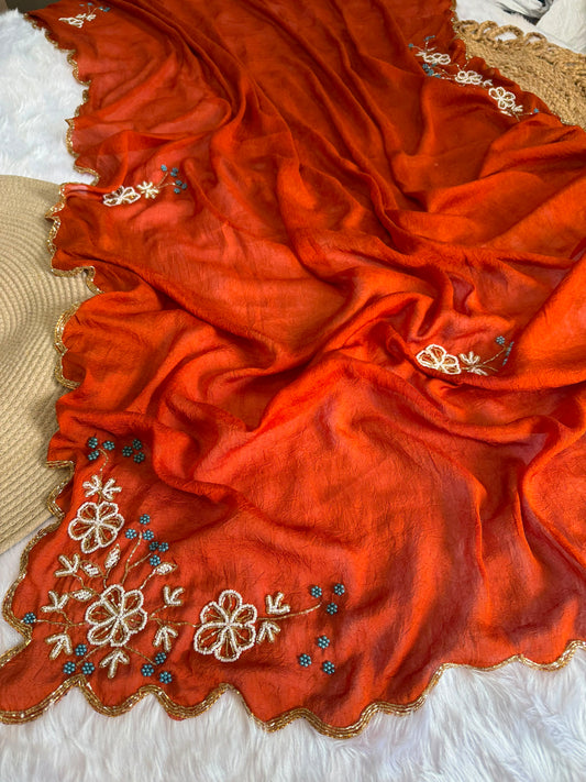 Rangoli crush saree with pearl nd cutdena handwork