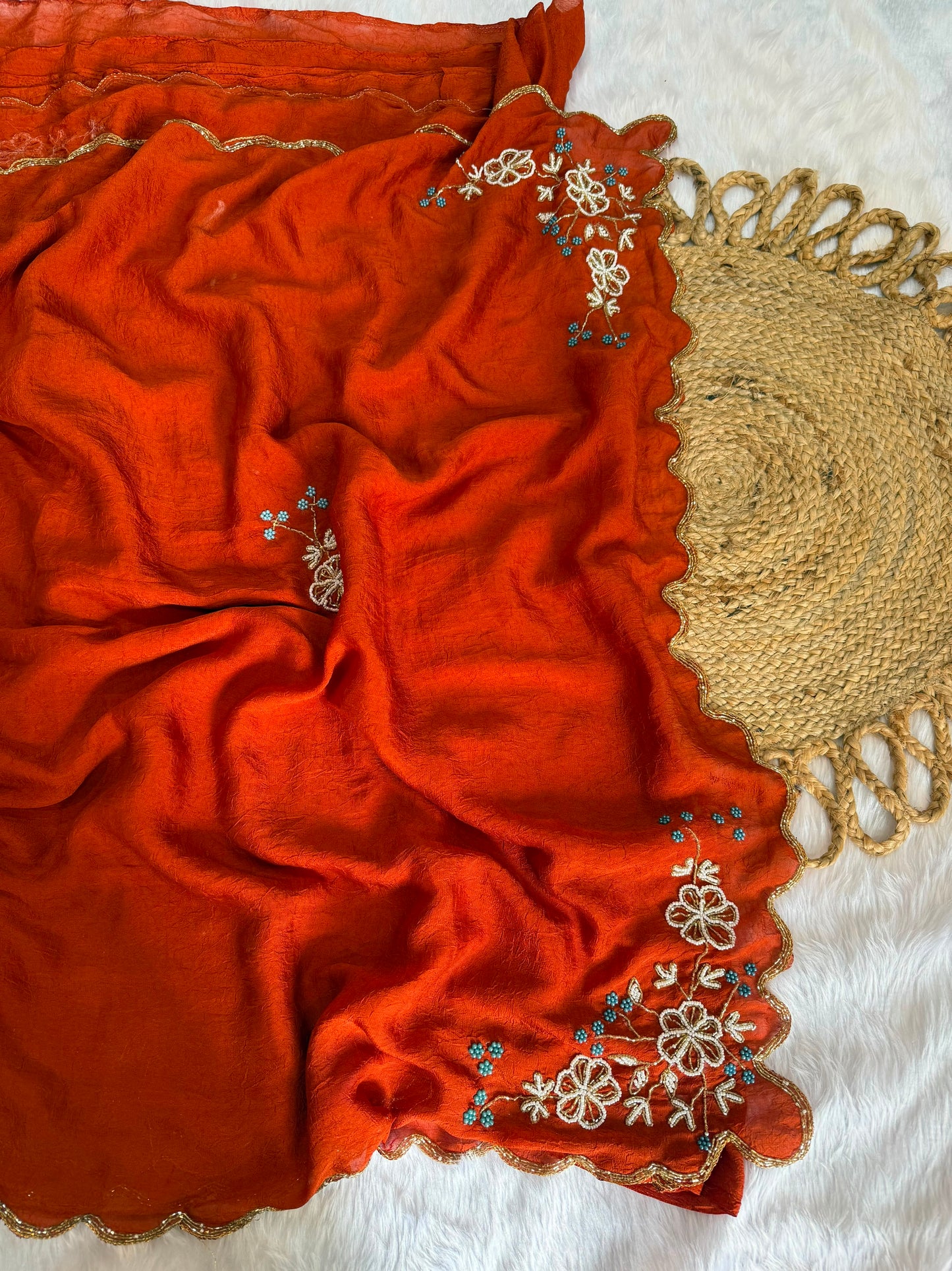 Rangoli crush saree with pearl nd cutdena handwork