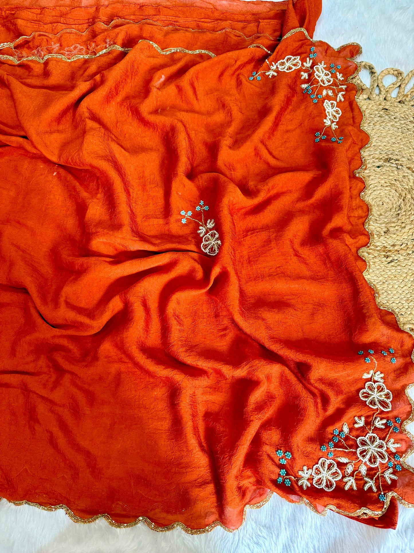 Rangoli crush saree with pearl nd cutdena handwork