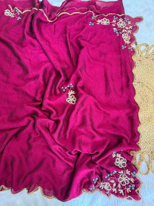 Rangoli crush saree with pearl nd cutdena handwork