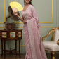 Faux geogert saree with white thread & seqnce saree