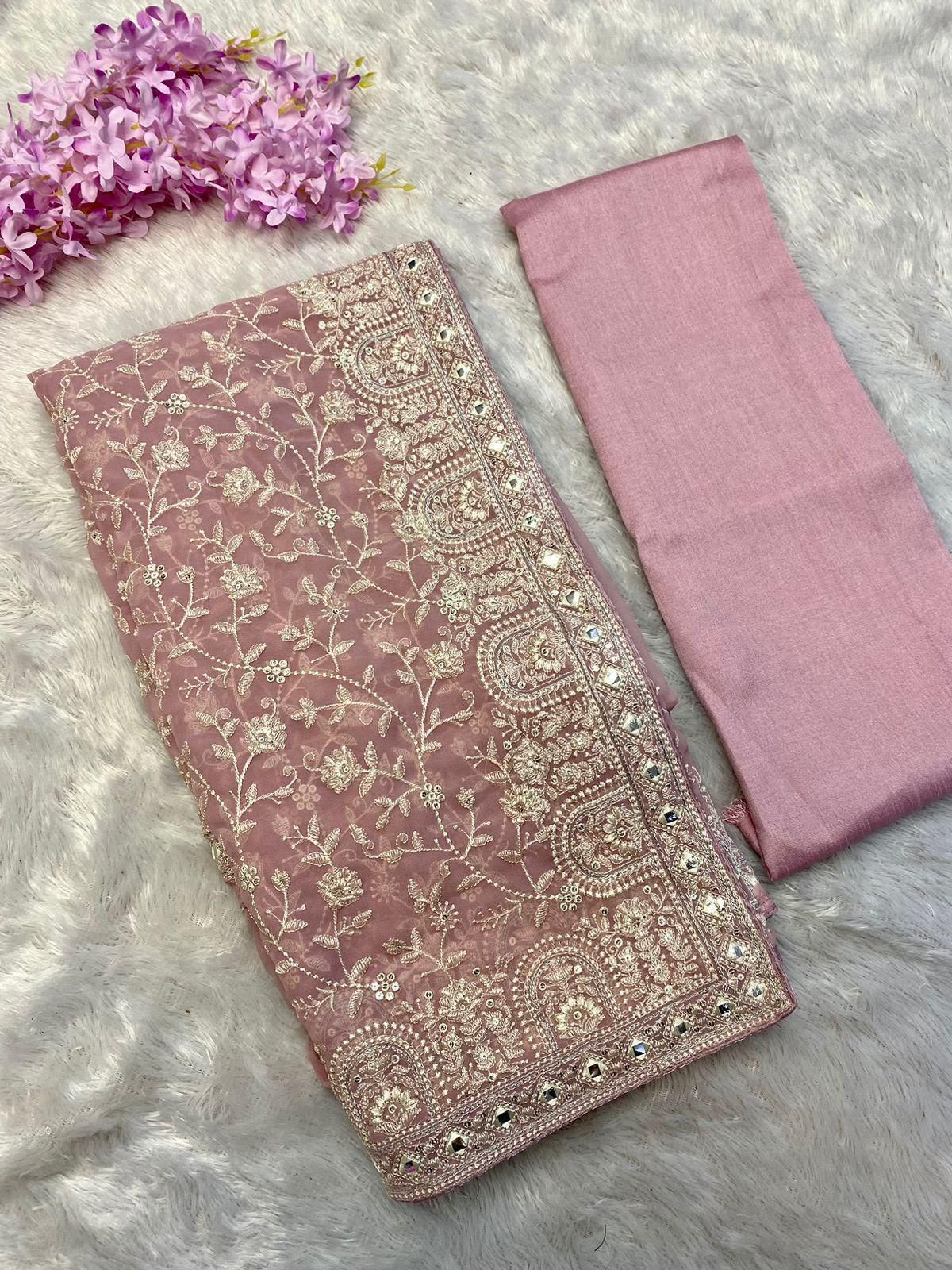 Faux geogert saree with white thread & seqnce saree