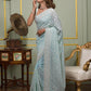 Faux geogert saree with white thread & seqnce saree