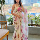 Beautiful soft tabi Saree featuring elegant flower digital print
