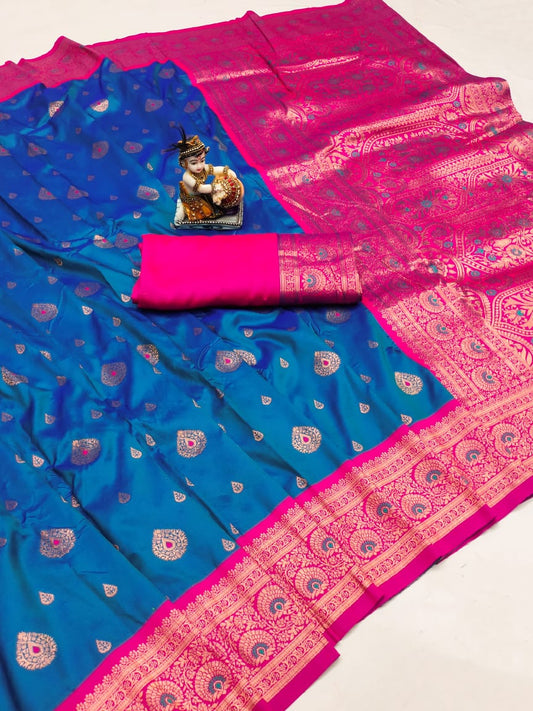 BANARASI SOFT SILK Contrast Jequard Border Saree