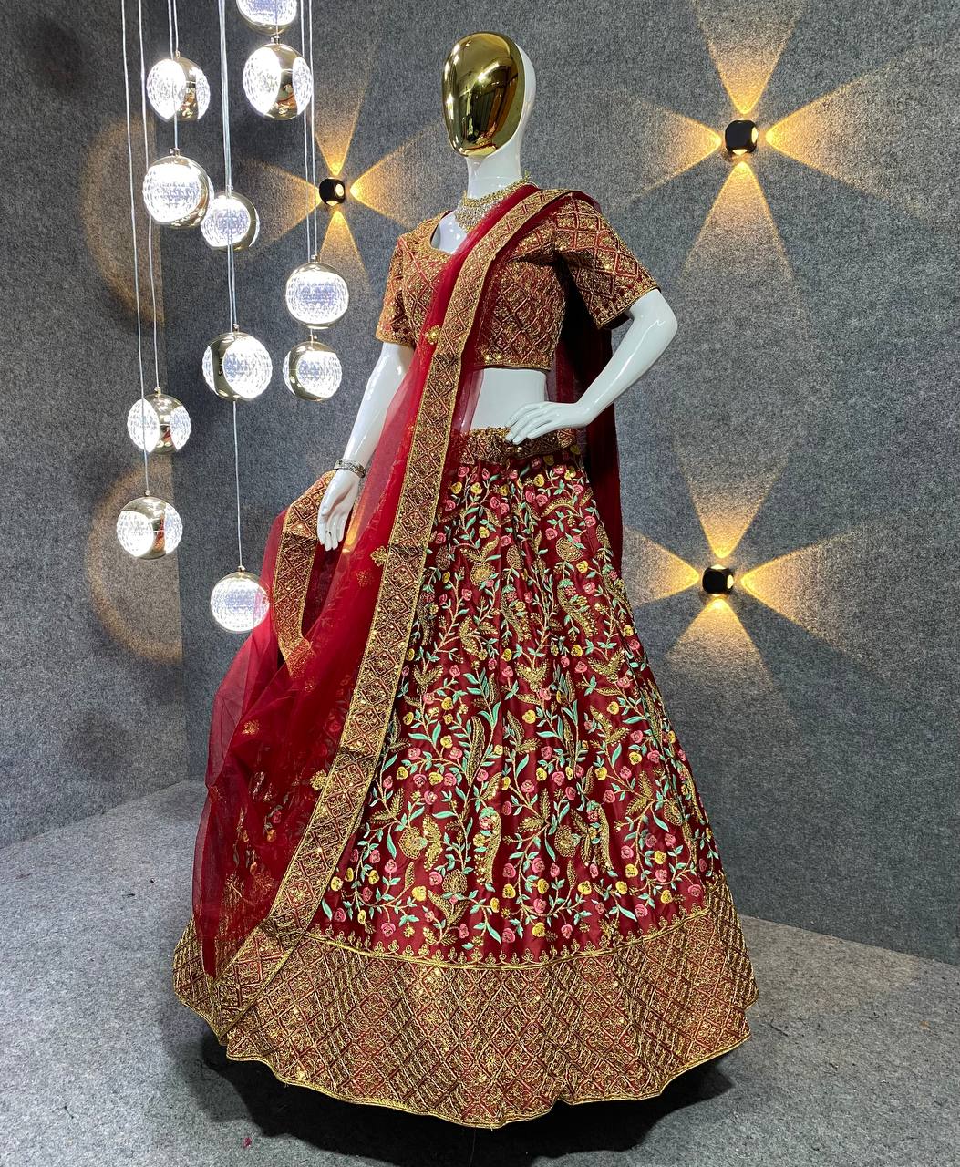 Maroon Colour Embroidered Attractive Party Wear Silk Lehenga choli