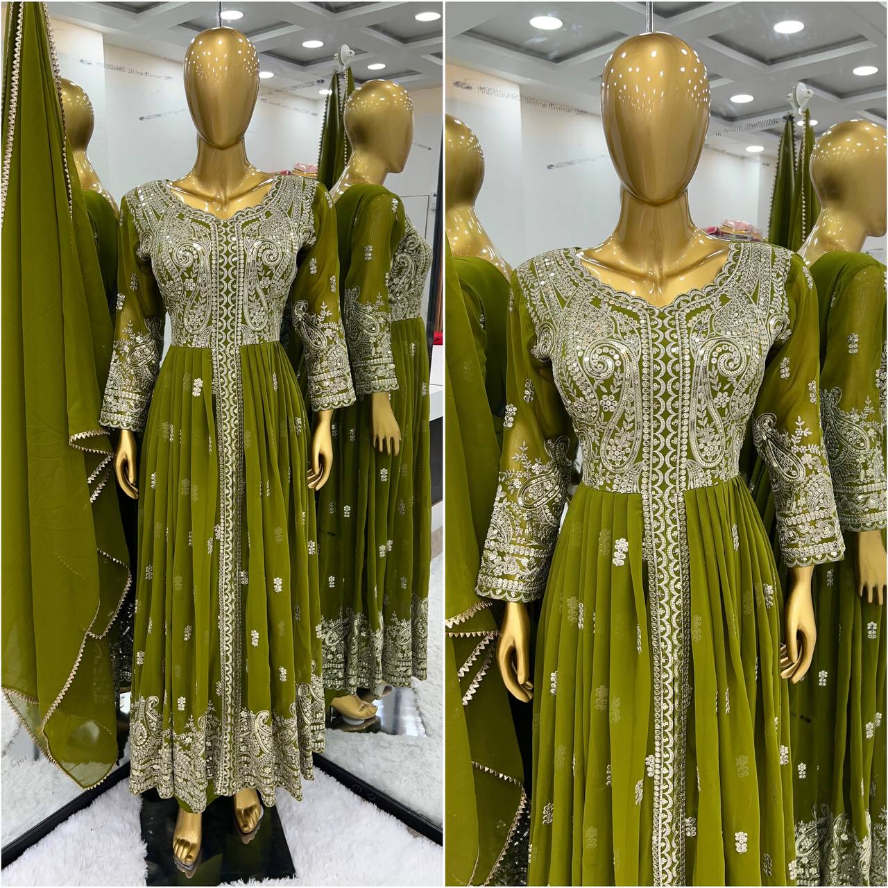 New Designer Party Wear Look Full Heavy Embroidery Sequence Work Gown