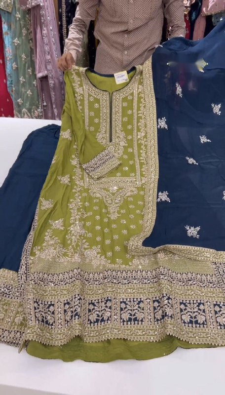 NEW DESIGNER HEAVY FUAX GEORGETTE GREEN PAKISTANI  SUIT