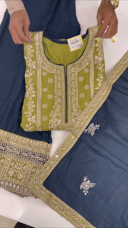 NEW DESIGNER HEAVY FUAX GEORGETTE GREEN PAKISTANI  SUIT