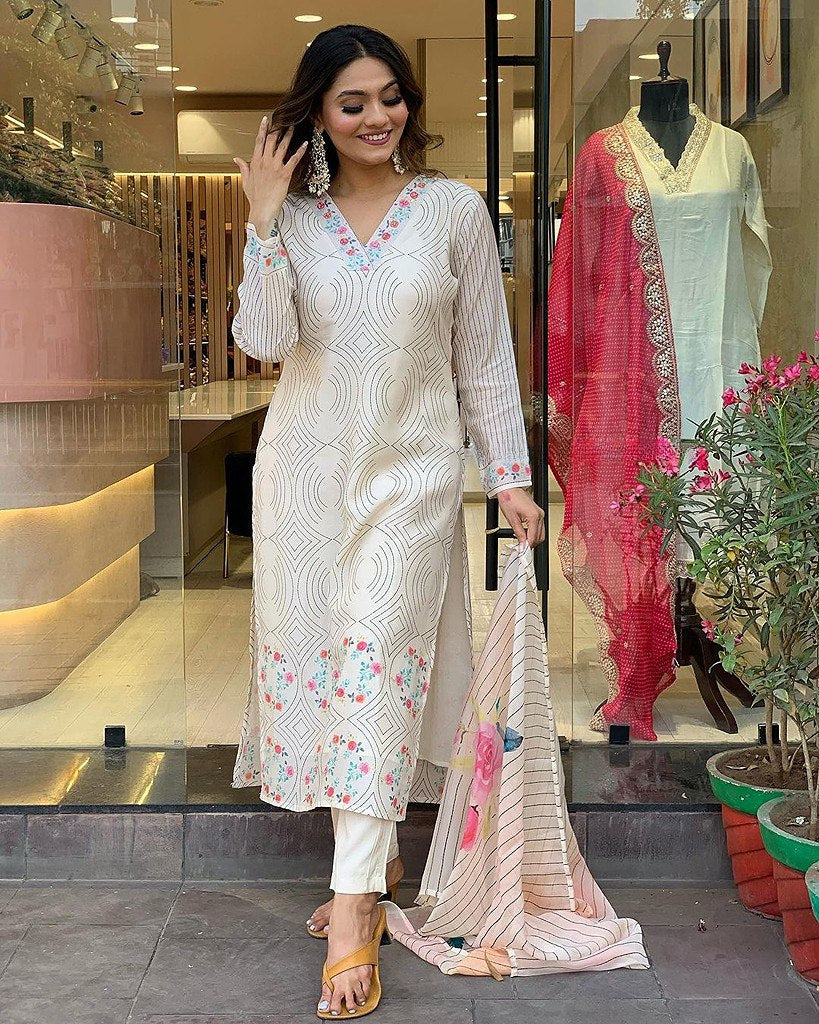 Peach & White Anarkali Suit Set you've described seems to be a party wear