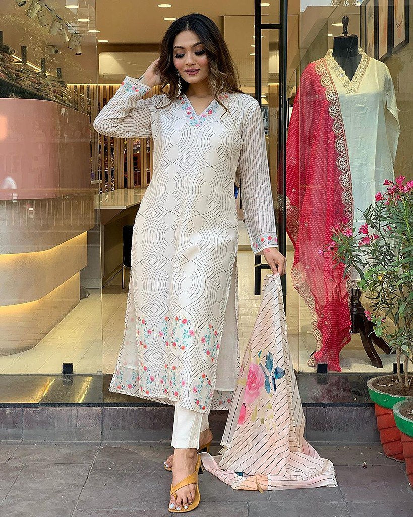 Peach & White Anarkali Suit Set you've described seems to be a party wear