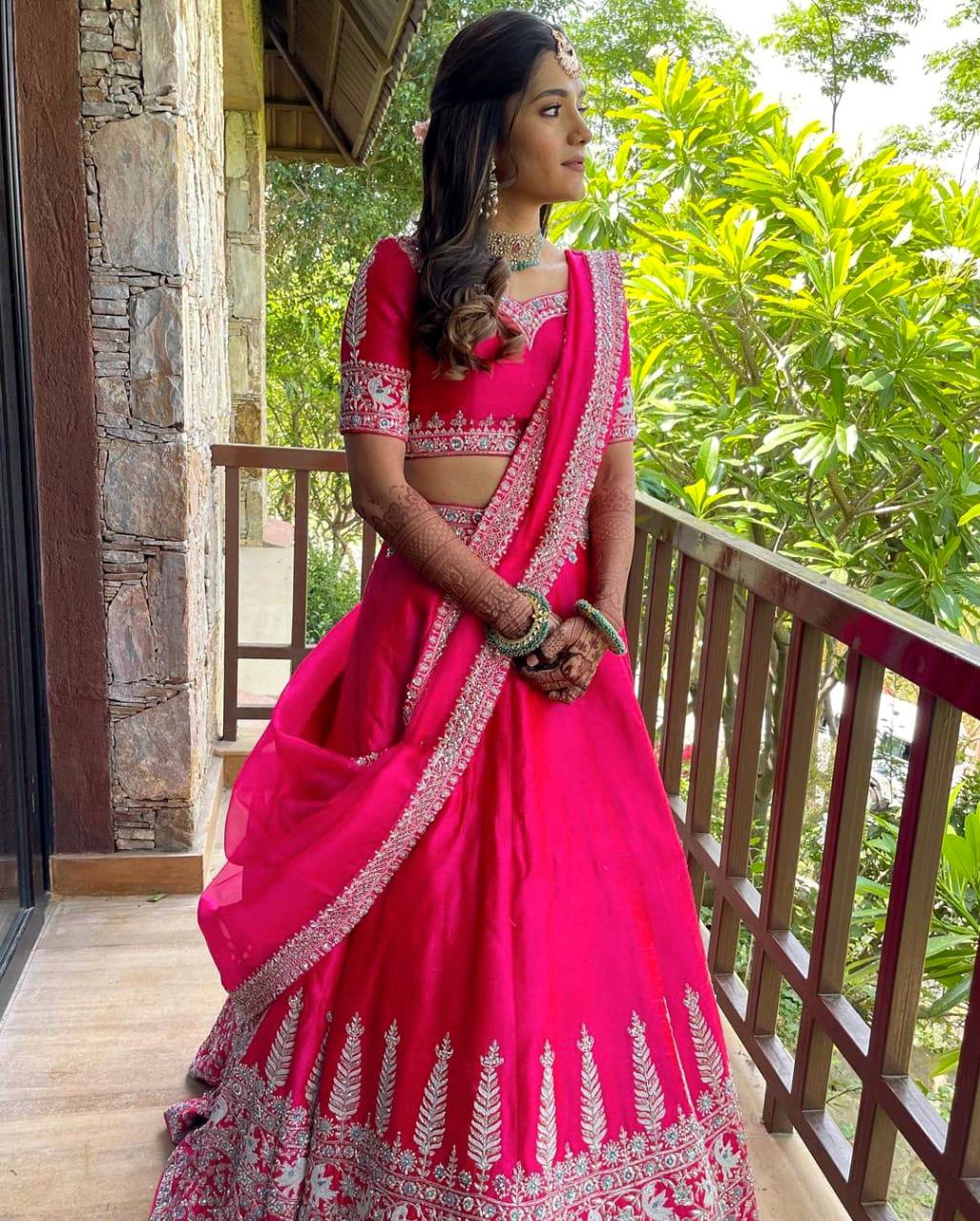 Rani pink Colour Embroidered Attractive Party Wear Silk Lehenga choli