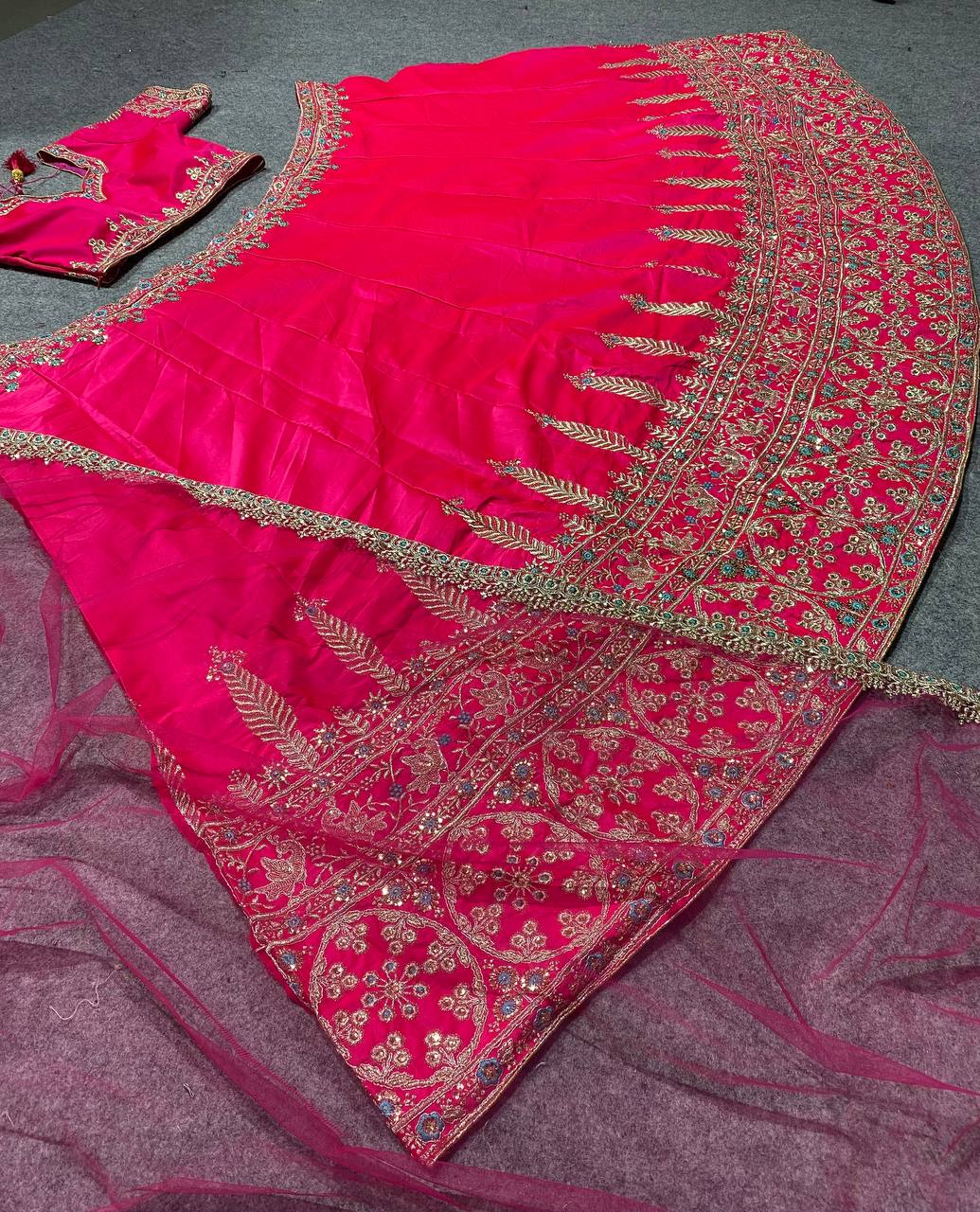 Rani pink Colour Embroidered Attractive Party Wear Silk Lehenga choli