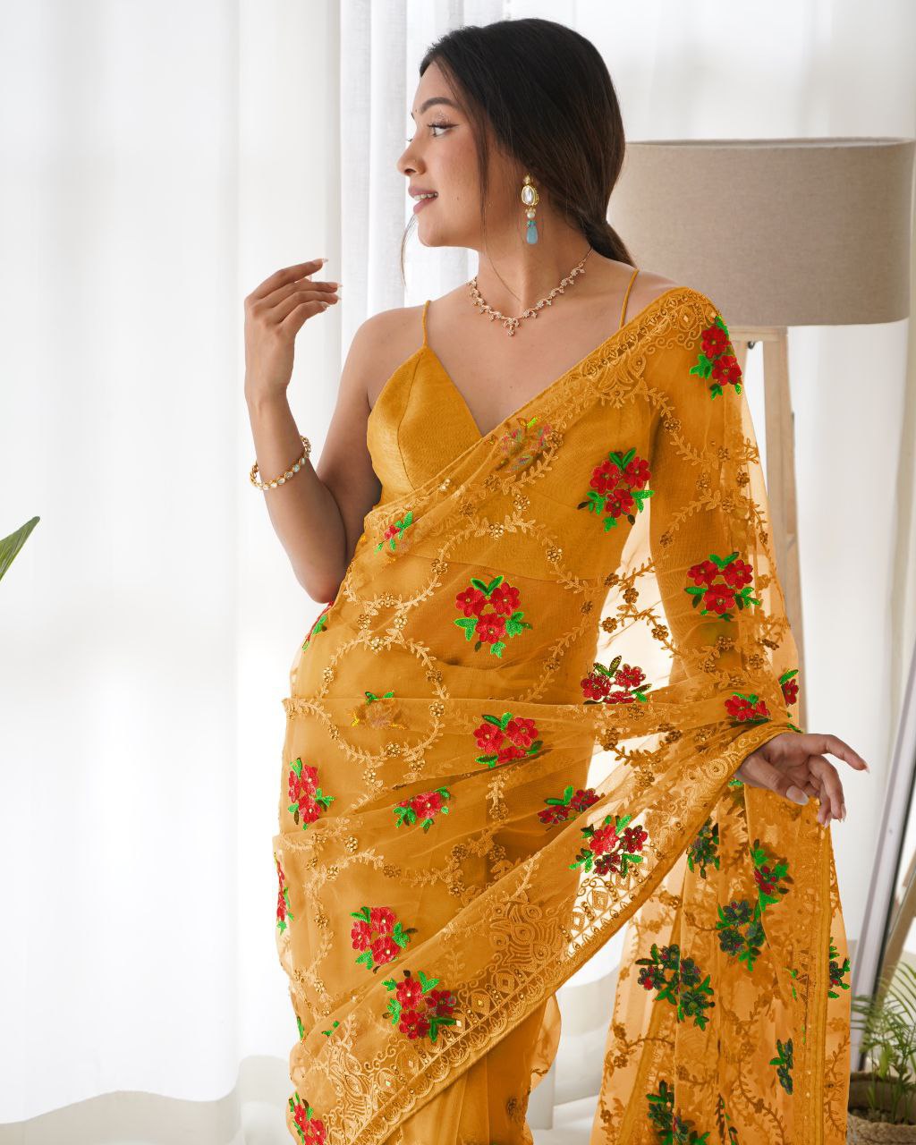 Beautiful Mallty  Colour Thread and Aari Embroidery Embroidery Work Saree