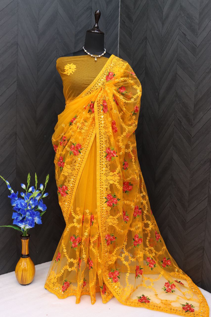 Beautiful Mallty  Colour Thread and Aari Embroidery Embroidery Work Saree