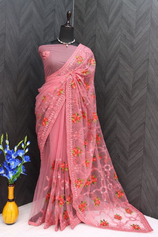 Beautiful Mallty  Colour Thread and Aari Embroidery Embroidery Work Saree